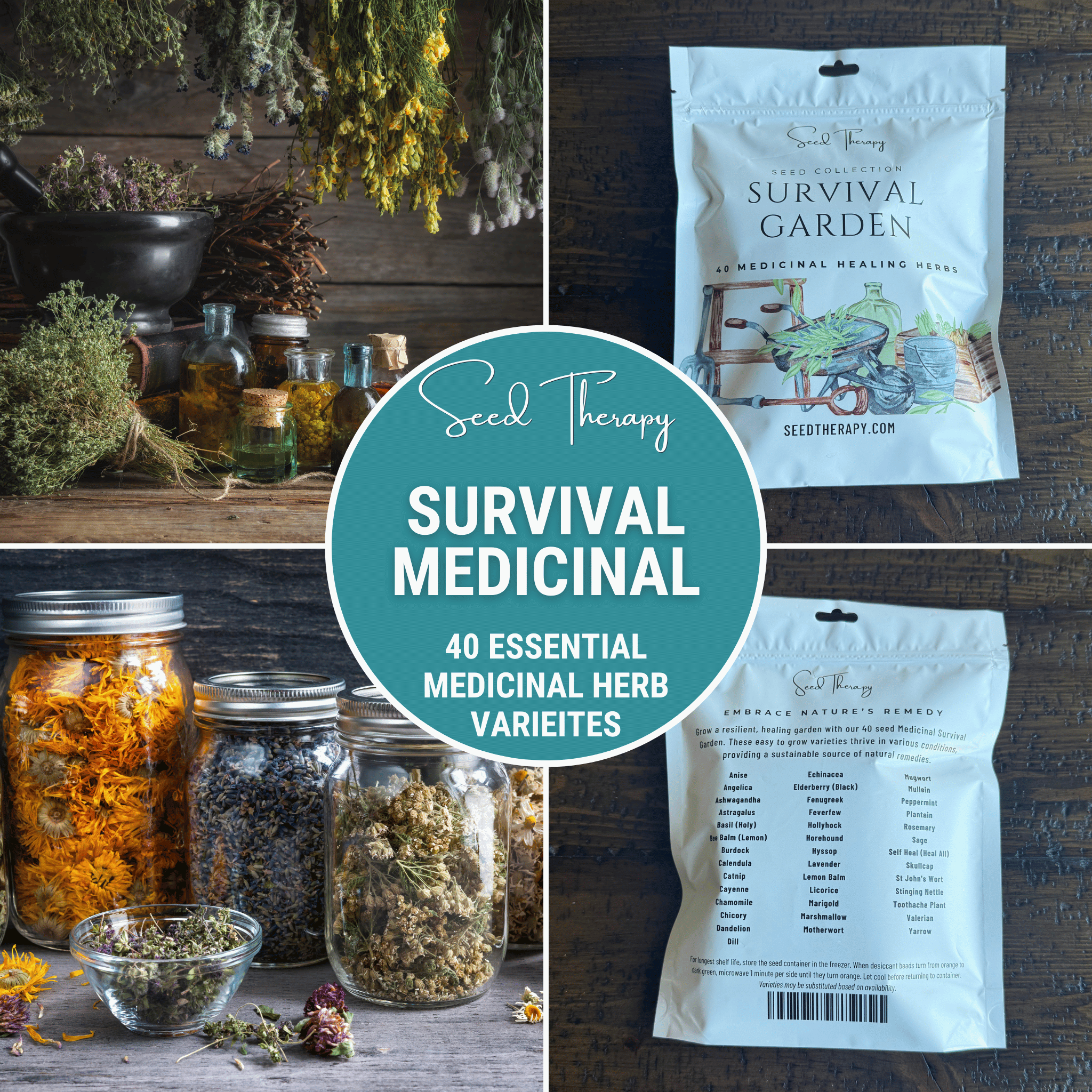 Survival Garden Combo – 40 Vegetable & 40 Medicinal Herb Varieties seed packet from Seed Therapy – American - grown, heirloom seeds