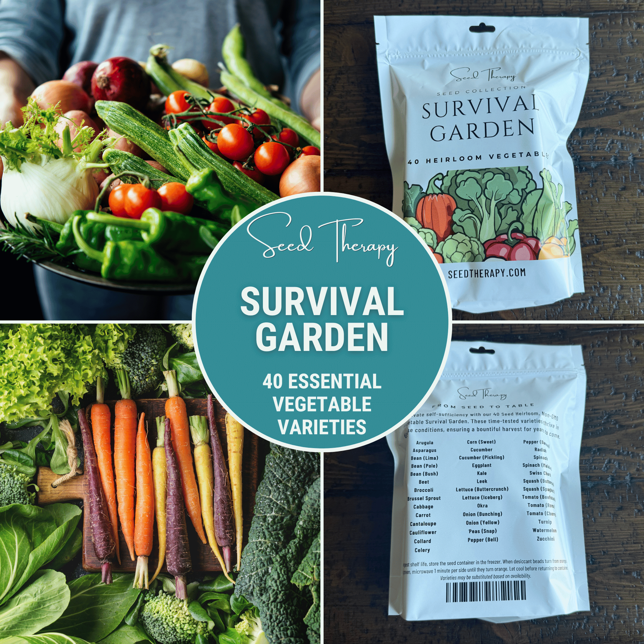 Survival Garden Combo – 40 Vegetable & 40 Medicinal Herb Varieties seed packet from Seed Therapy – American - grown, heirloom seeds