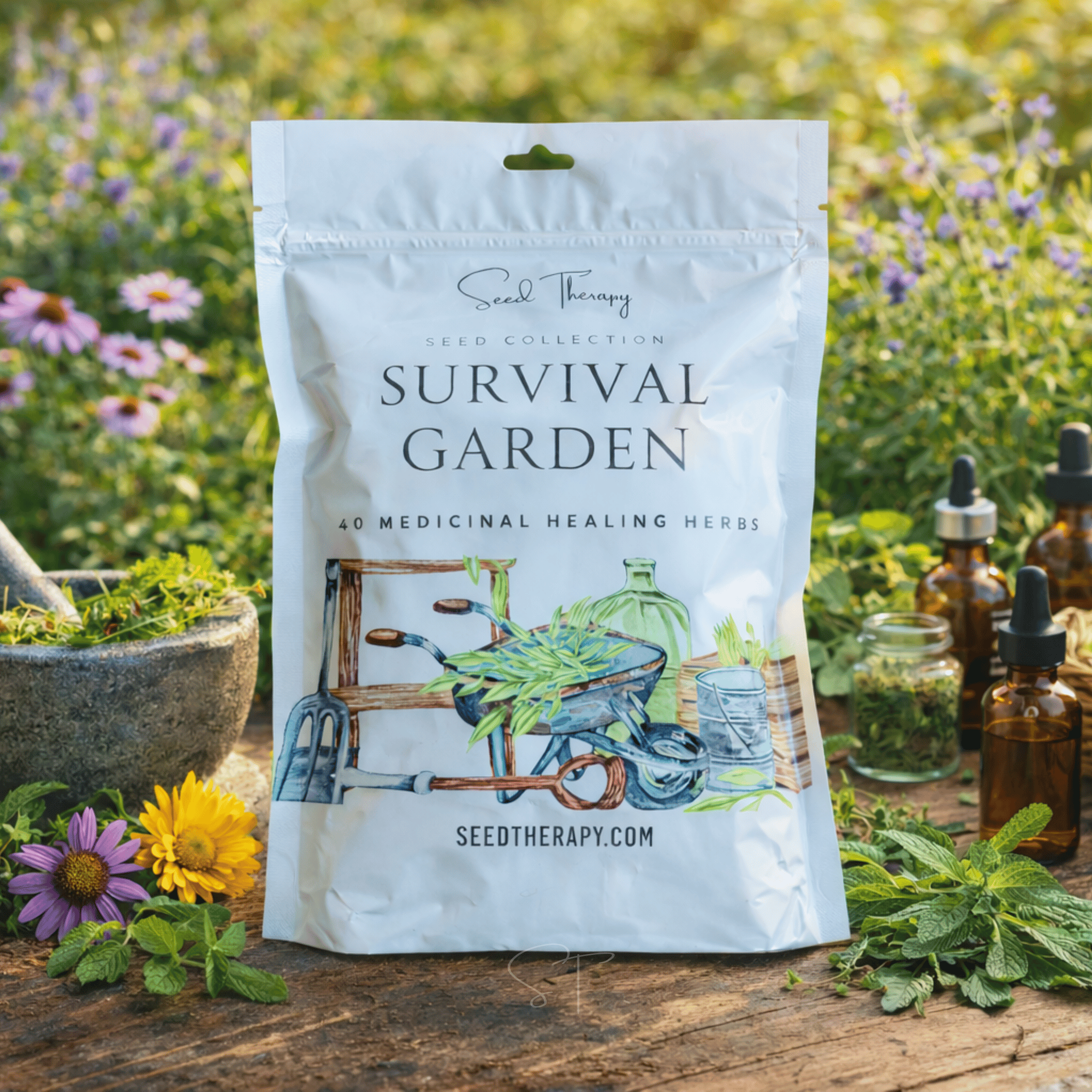 Survival Medicinal Herb Garden – 40 Essential Varieties seed packet from Seed Therapy – American - grown, heirloom seeds
