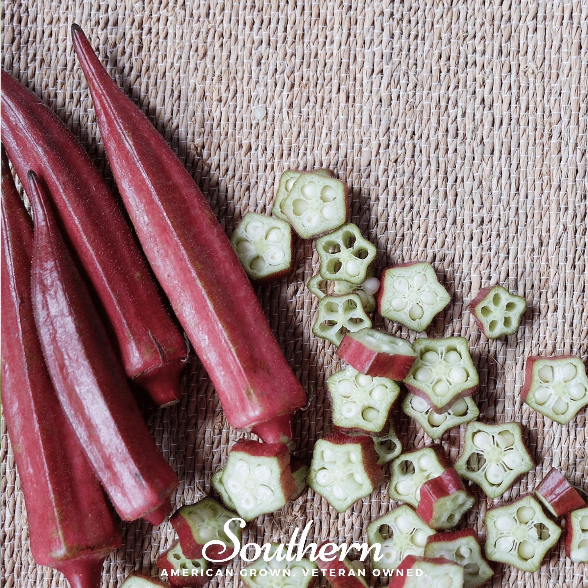 Okra, Red Burgundy (Abelmoschus esculentus) - 50 Seeds seed packet from Seed Therapy – American - grown, heirloom seeds