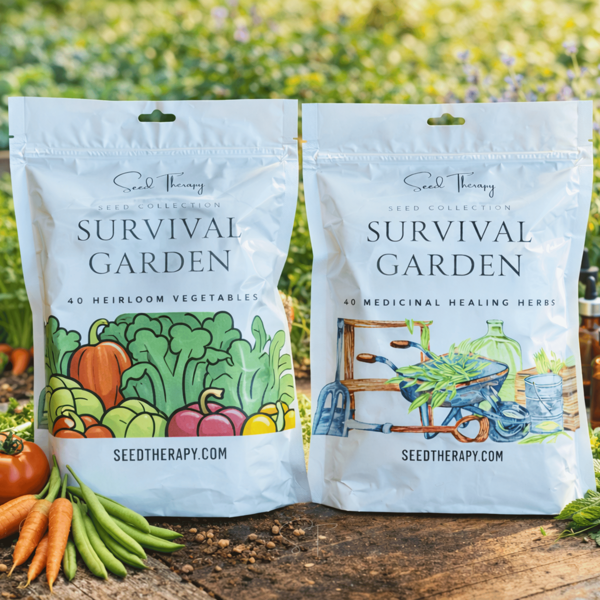 Survival Garden Combo – 40 Vegetable & 40 Medicinal Herb Varieties seed packet from Seed Therapy – American - grown, heirloom seeds